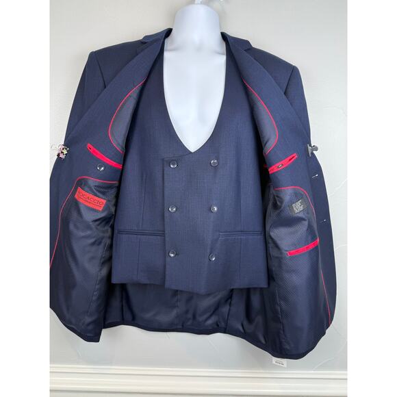Bocaccio Uomo Navy Stretch 3-Piece Suit Blazer Vest Pants 44R New With Tags - Picture 1 of 12